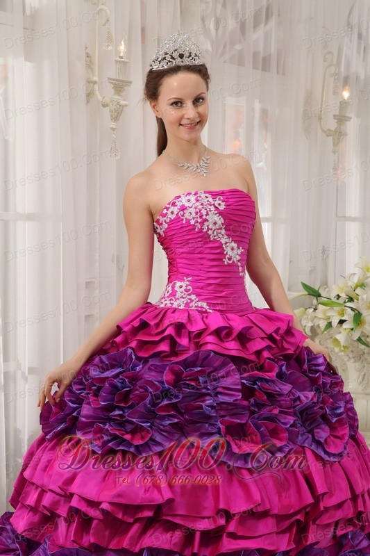 Fuchsia Quinceanera Dress Strapless Embroidery High Quality