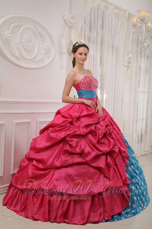 Red and Blue Sweet 15 Dress Pick-ups Rolling Flower