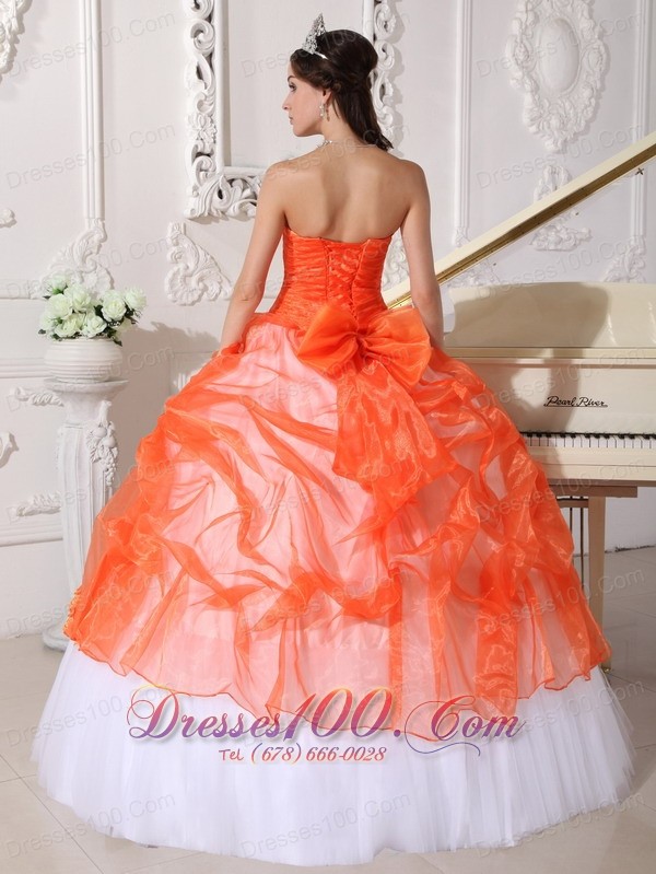 Organge and White Multi-tired Quinceanera Dress Strapless