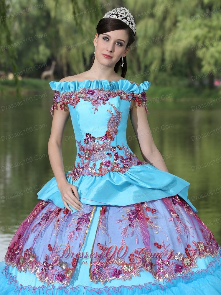 Unique Off the Shoulder Appliques Ball Gown Quinceanera Multi-color