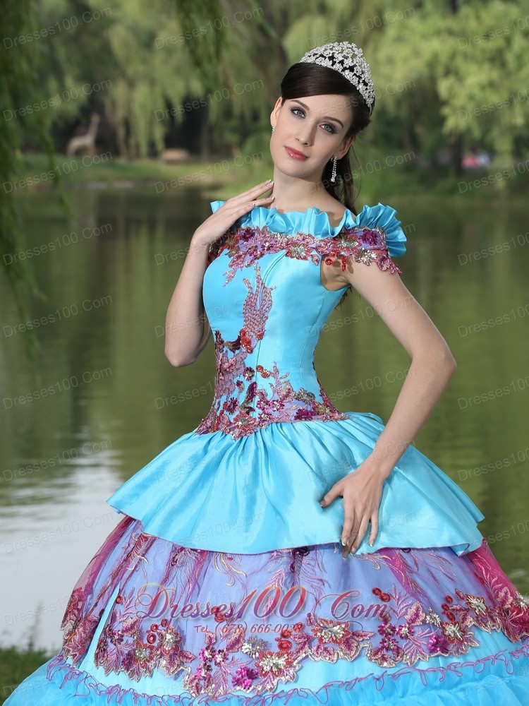 Unique Off the Shoulder Appliques Ball Gown Quinceanera Multi-color
