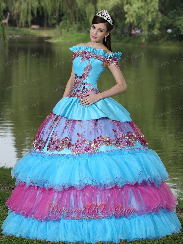 Unique Off the Shoulder Appliques Ball Gown Quinceanera Multi-color