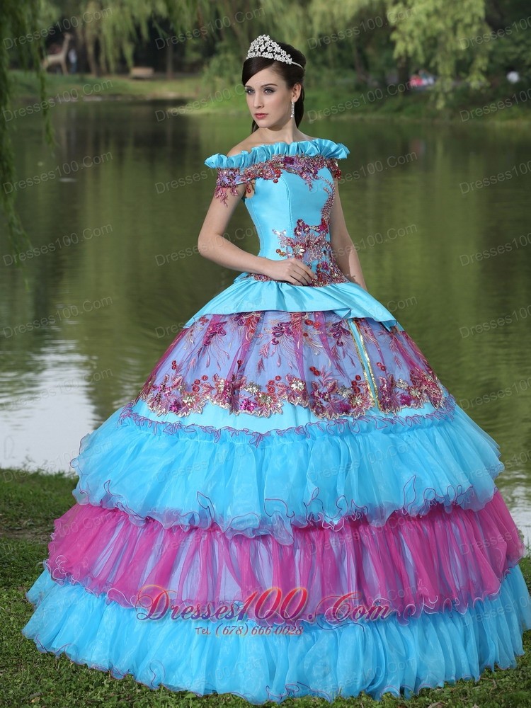 Unique Off the Shoulder Appliques Ball Gown Quinceanera Multi-color