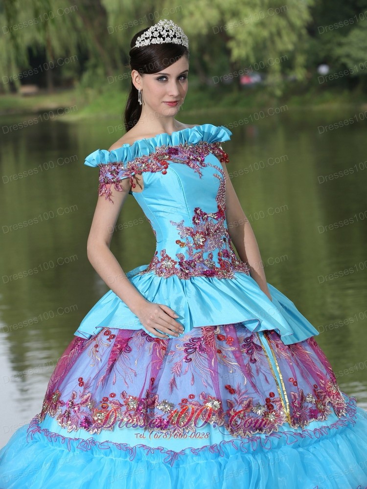 Unique Off the Shoulder Appliques Ball Gown Quinceanera Multi-color
