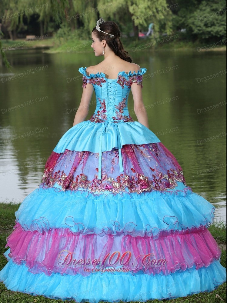 Unique Off the Shoulder Appliques Ball Gown Quinceanera Multi-color