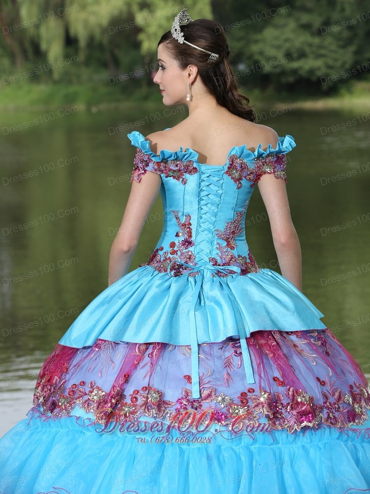 Unique Off the Shoulder Appliques Ball Gown Quinceanera Multi-color