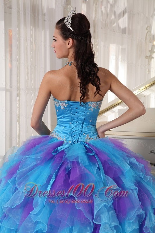 Strapless Baby Blue and Purple Quinceanera Dress Hand Made Flower