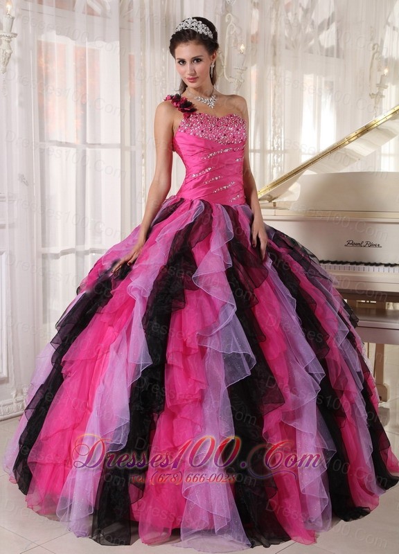 Multi-colored Strapless Ball Gown Quinceanera Dress