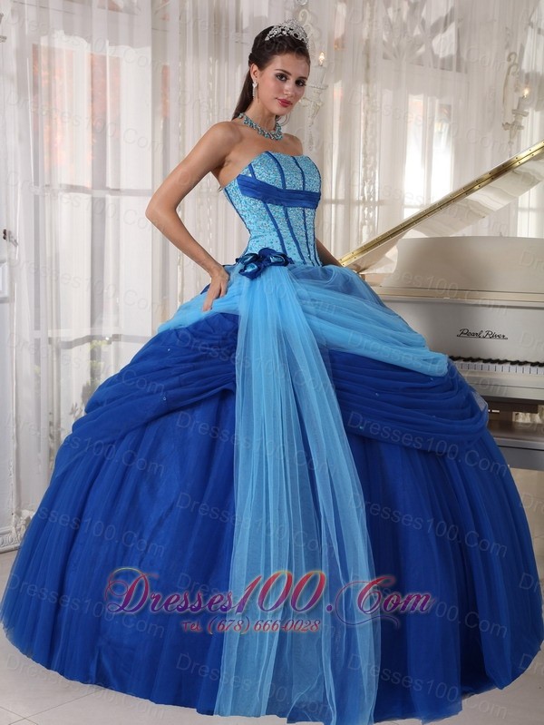 Baby and Navy Blue Quinceanera Dress Hand Made Flower