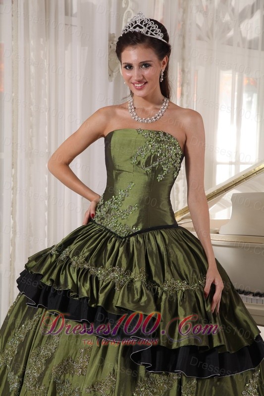 Olive Green Strapless Ball Gown Quinceanera Dress