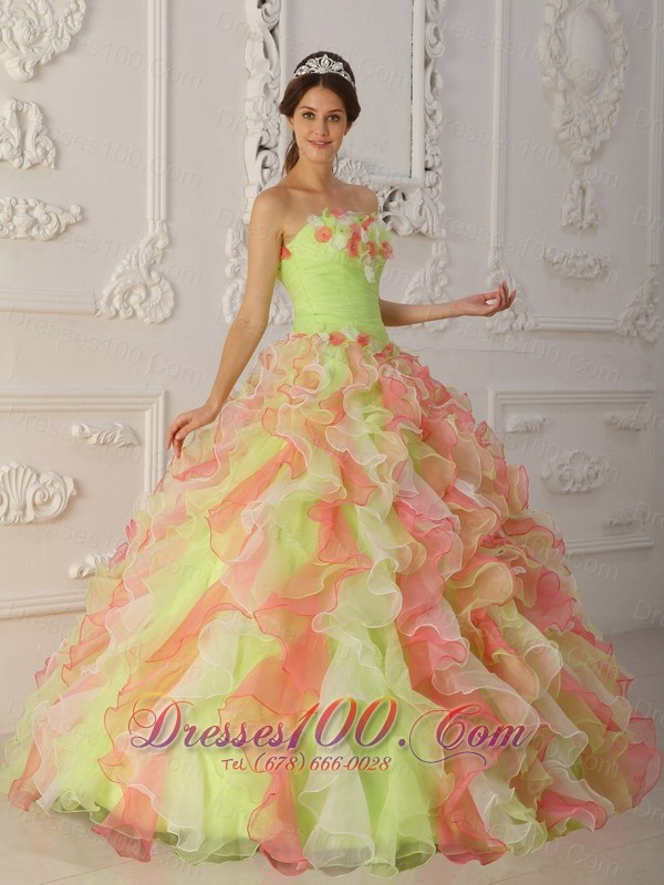 Multi-color Hand Made Flower A-line Sweet 16 Dress