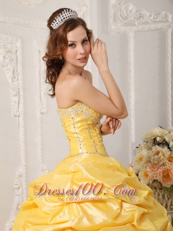 2011 Pick-ups Yellow Sweet 15 Dress Sweep Train Beading