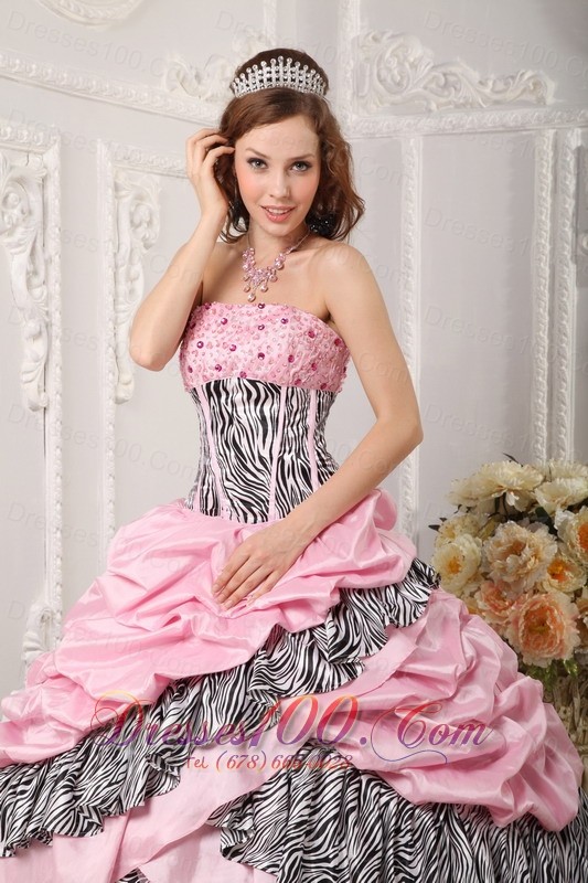 Pink and Zebra Sweet 16 Dress Ball Gown 2013 Multi-tierd