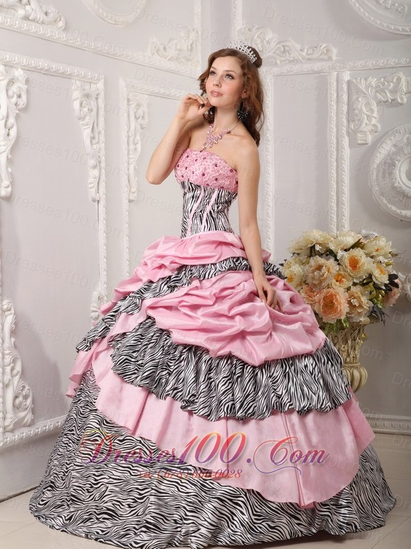 Pink and Zebra Sweet 16 Dress Ball Gown 2013 Multi-tierd