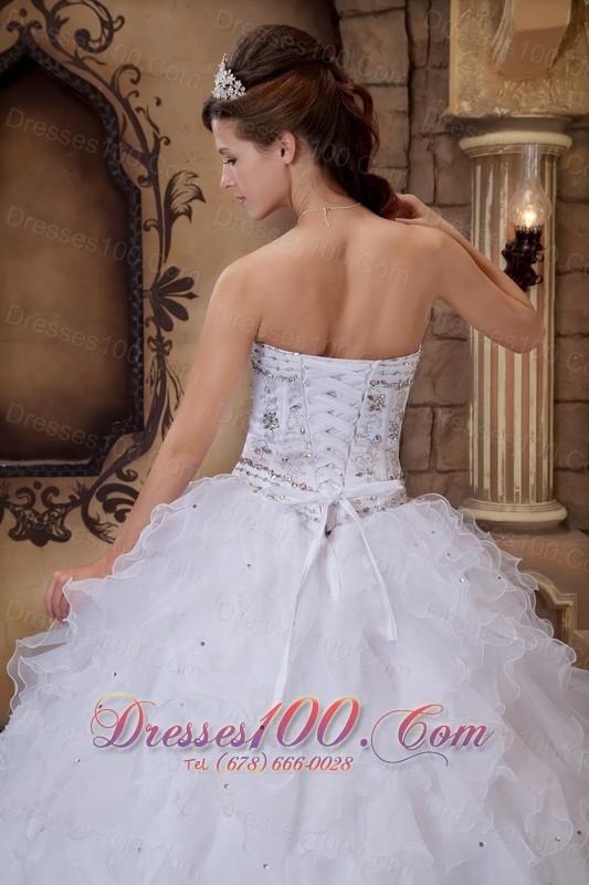 Sweetheart Beading Puffy Ball Gown White Dress for Sweet 15