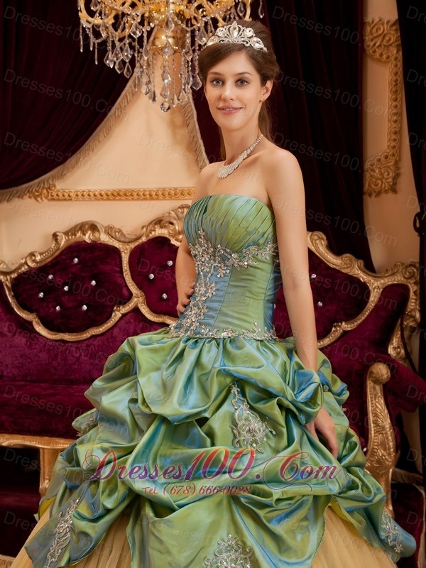 Olive Green Quinceanera Dress Pick-ups Tulle