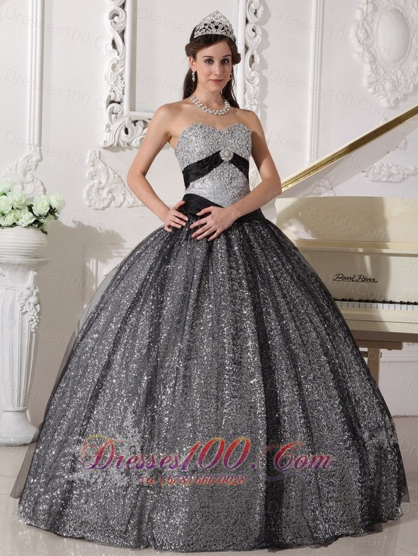 Black and Silver Special Fabric Quince Dress Winter