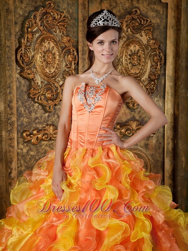 Orange and Yellow Beading Layer Quinceanera Dress 2014