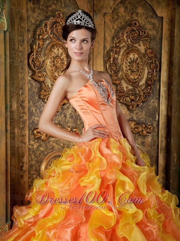 Orange and Yellow Beading Layer Quinceanera Dress 2014