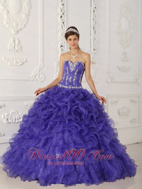 Blue Boning and Beading Sweetheart Ball Puffy Quinceanera Dress