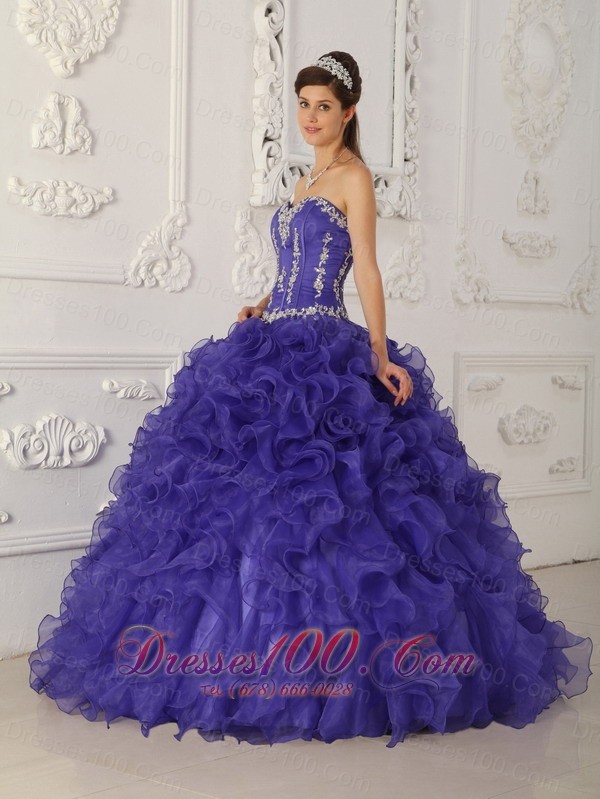 Blue Boning and Beading Sweetheart Ball Puffy Quinceanera Dress