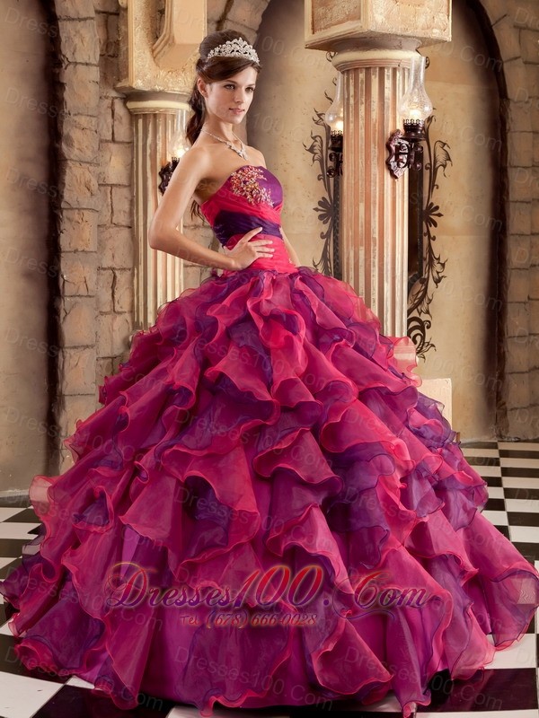 Strapless Ball Gown Layer Multi-color Floor-length Quinceanera Dress