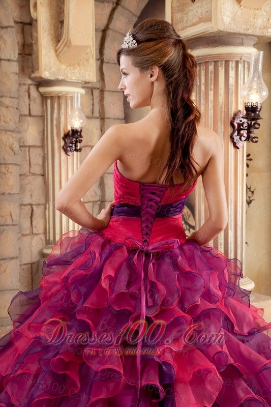 Strapless Ball Gown Layer Multi-color Floor-length Quinceanera Dress