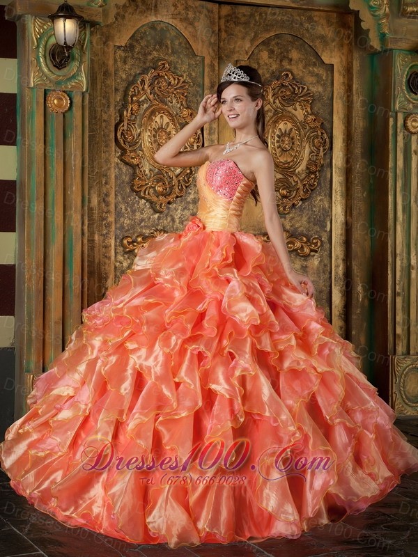 Orange and Strapless Sweetheart Ball Gown Ruched Quinceanera