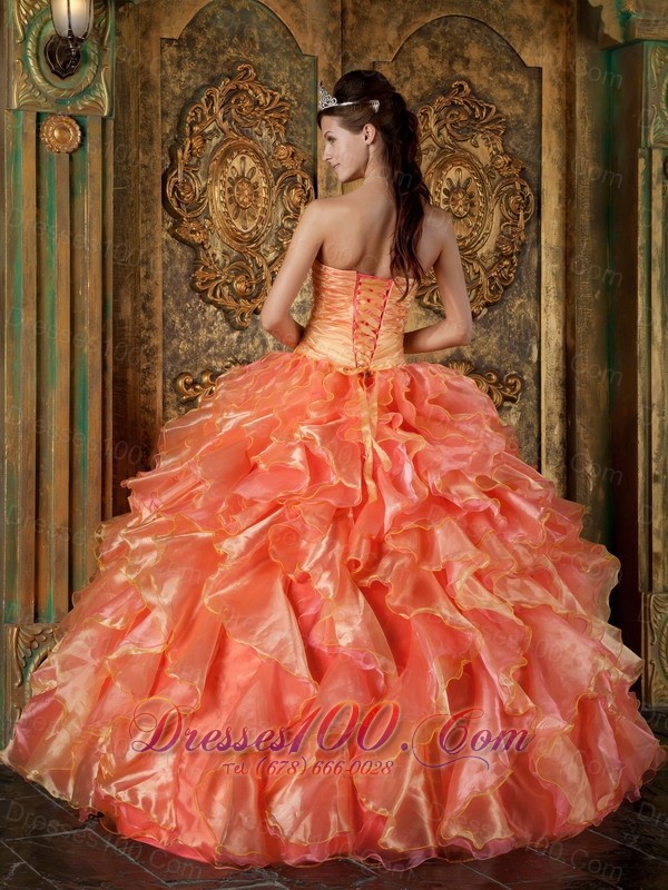 Orange and Strapless Sweetheart Ball Gown Ruched Quinceanera
