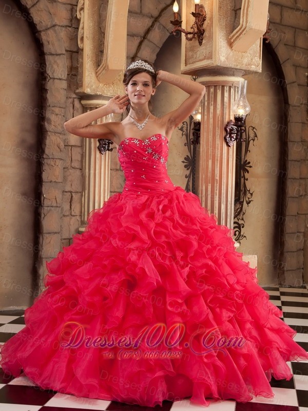 Quinceanera Dress Red Ball Gown Sweetheart Floor-length Organza