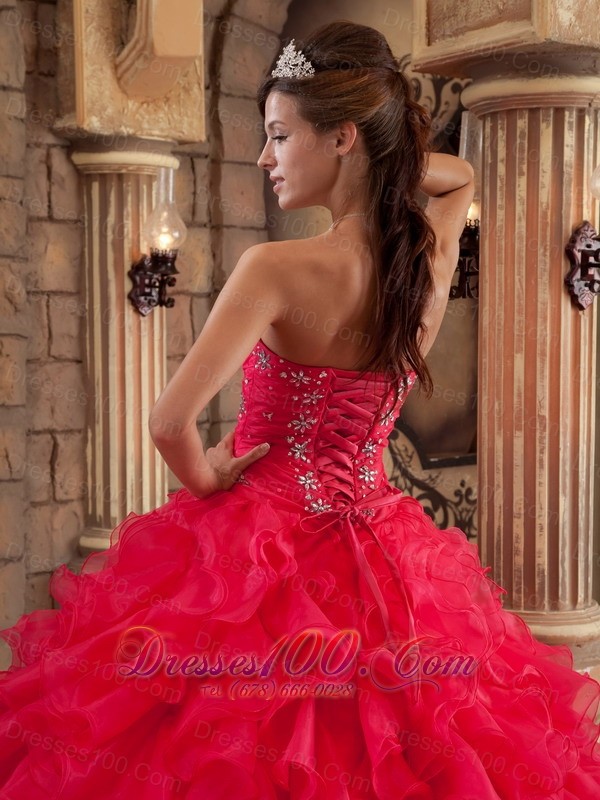 Quinceanera Dress Red Ball Gown Sweetheart Floor-length Organza