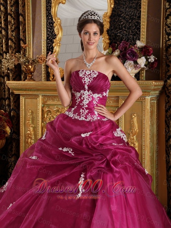 Brand New Fuchsia Quinceanera Dress Strapless Pick-ups Embroidery