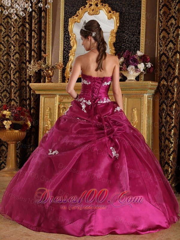 Brand New Fuchsia Quinceanera Dress Strapless Pick-ups Embroidery