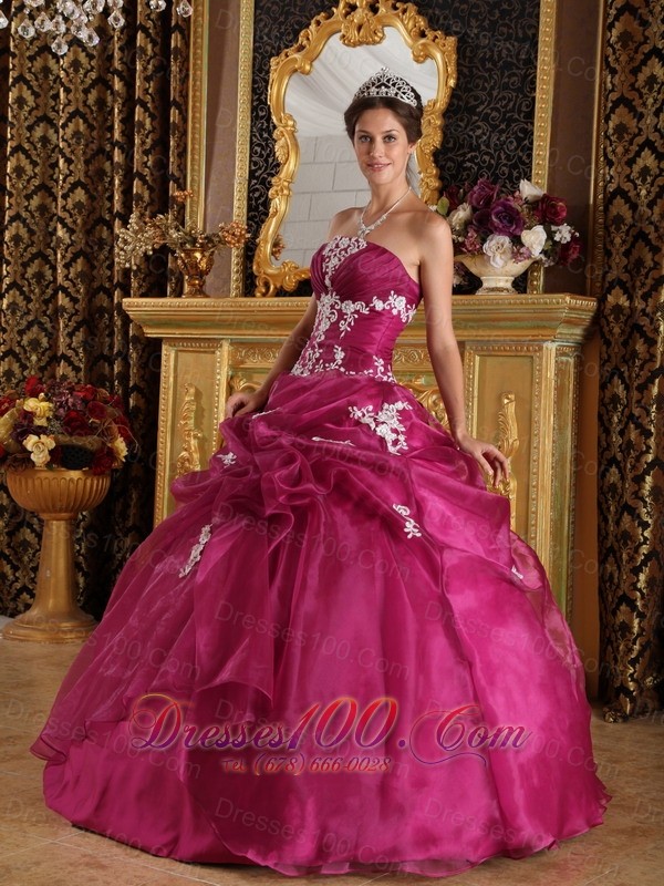Brand New Fuchsia Quinceanera Dress Strapless Pick-ups Embroidery