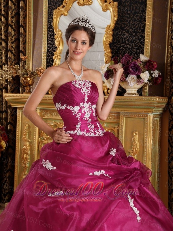 Brand New Fuchsia Quinceanera Dress Strapless Pick-ups Embroidery