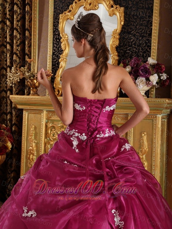 Brand New Fuchsia Quinceanera Dress Strapless Pick-ups Embroidery