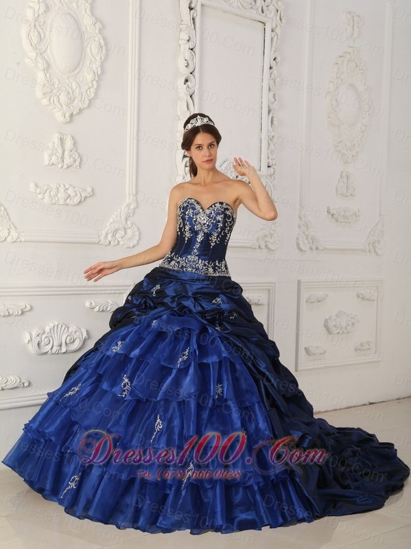 Perfect Royal Blue Quinceanera Dress Sweep Train Embroidery