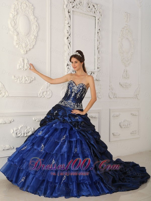 Perfect Royal Blue Quinceanera Dress Sweep Train Embroidery