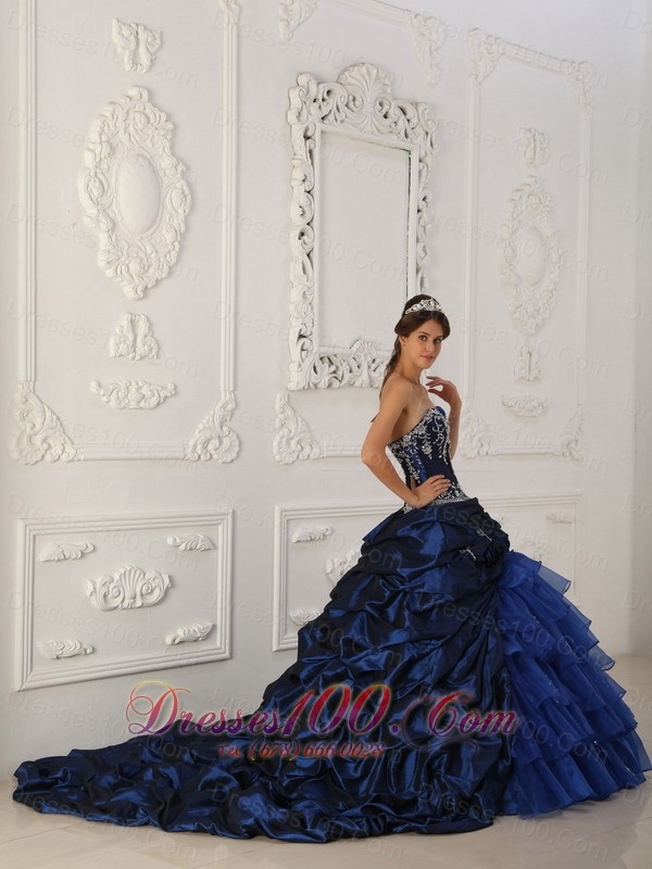 Perfect Royal Blue Quinceanera Dress Sweep Train Embroidery