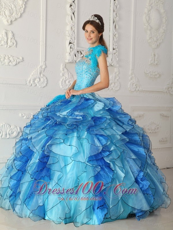 Multi-color Quinceanera Dress One Shoulder Hand Made Flower Ruffles