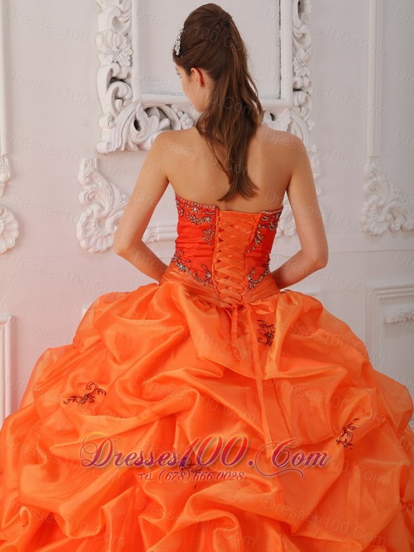 Orange Red Quinceanera Dress Beading Brush Train Sweetheart