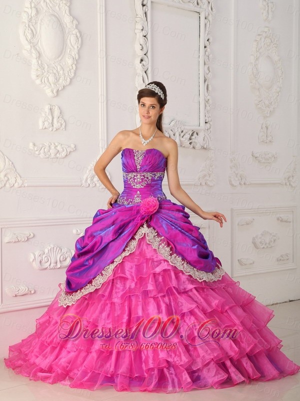 Hot Pink and Purple Quinceanera Dress Multi-tierd Quinceanera Dress
