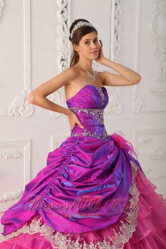 Hot Pink and Purple Quinceanera Dress Multi-tierd Quinceanera Dress
