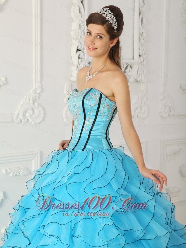 Strapless Boning and Ruffles Baby Blue Quinceanera Dress Ball Gown