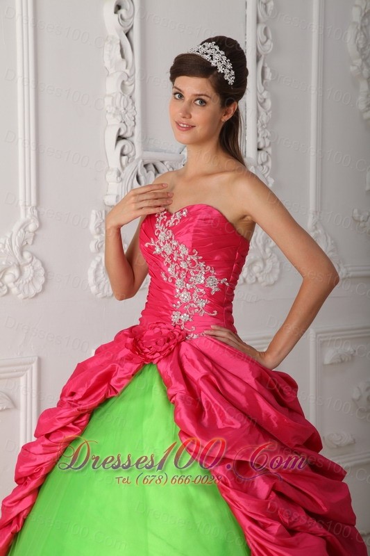 Hot Pink and Spring Green Sweet 16 Dress Discount