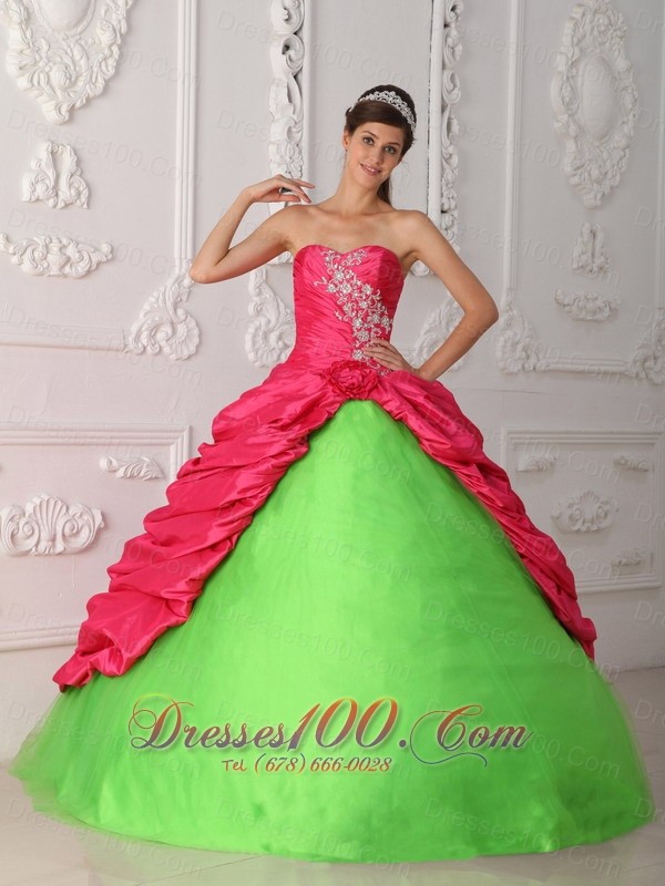 Hot Pink and Spring Green Sweet 16 Dress Discount