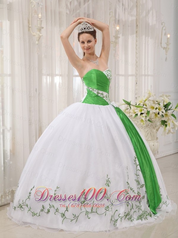 White and Spring Green Quinceanera Dress Strapless Ruffles
