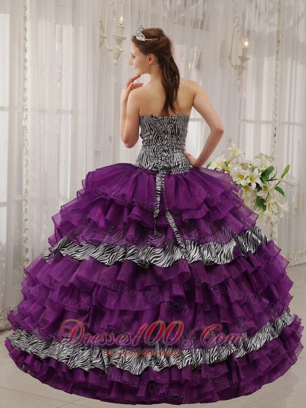 Eggplant Purple Quinceanera Dress Zebra Print Fabric
