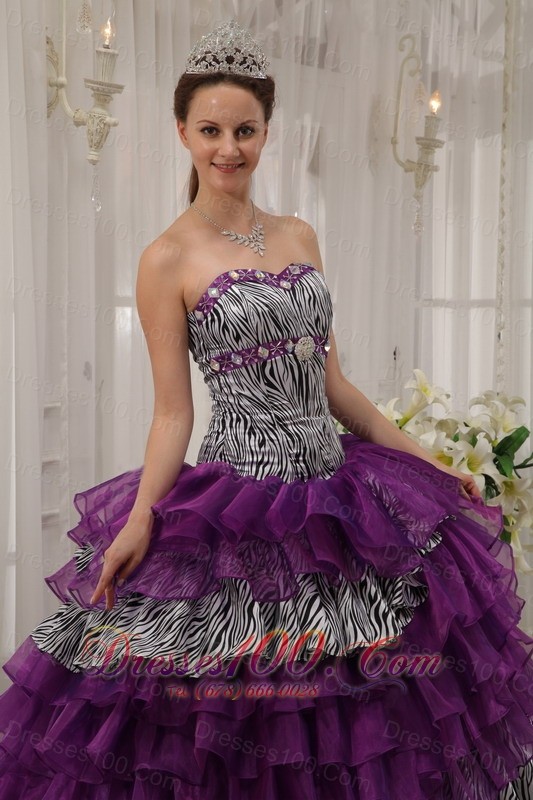 Eggplant Purple Quinceanera Dress Zebra Print Fabric
