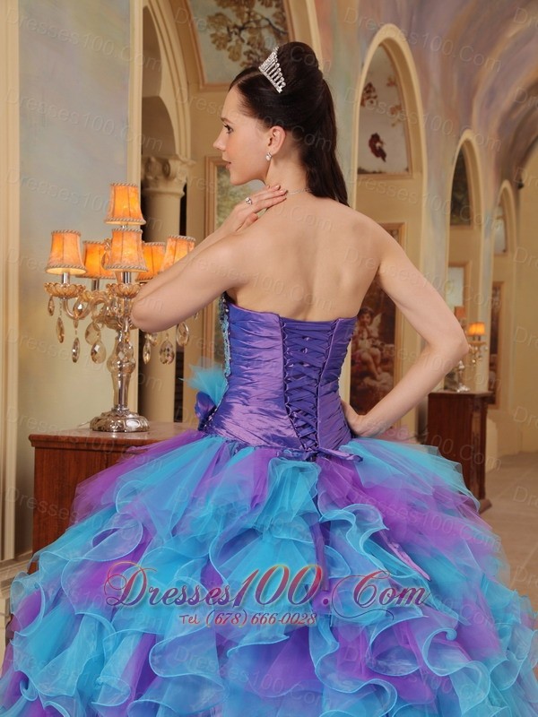 Sweetheart Purple and Aqua Quinceanera Dress Bowknot
